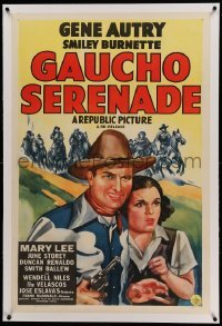 3a269 GAUCHO SERENADE linen 1sh R44 great art of singing cowboy Gene Autry & pretty Mary Lee!
