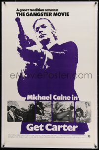 3a271 GET CARTER linen style A int'l 1sh '71 cool image of Michael Caine holding shotgun!