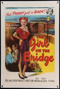 3a273 GIRL ON THE BRIDGE linen 1sh '51 bad girl Beverly Michaels is man-bait... and murder!
