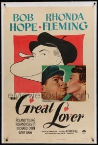 3a279 GREAT LOVER linen 1sh '49 great Hirschfeld art & photo of Bob Hope, Rhonda Fleming!