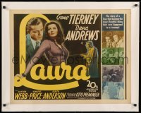 3a173 LAURA linen 1/2sh '44 Dana Andrews, sexy Gene Tierney & Vincent Price, classic noir!