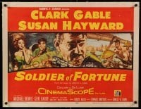 3a180 SOLDIER OF FORTUNE linen 1/2sh '55 art of Clark Gable with gun, plus sexy Susan Hayward!