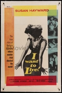 3a296 I WANT TO LIVE linen 1sh '58 Susan Hayward as Barbara Graham, party girl convicted of murder!