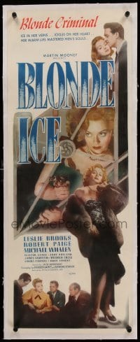 3a155 BLONDE ICE linen insert '48 full-length sexy bad girl Leslie Brooks & holding gun on stairs!