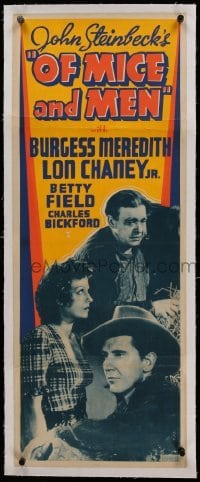 3a158 OF MICE & MEN linen Other Company insert '40 Lon Chaney Jr, Burgess Meredith, Field, rare!