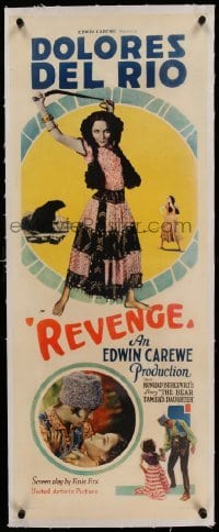3a159 REVENGE linen insert '28 sexy gypsy girl Dolores Del Rio with whip is a bear tamer, rare!