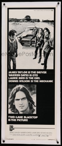 3a165 TWO-LANE BLACKTOP linen insert '71 James Taylor is the driver, Warren Oates is GTO, rare!