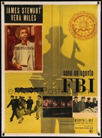 3a125 FBI STORY linen Italian 1sh '59 Jimmy Stewart, shadow by Department of Justice seal, different