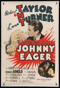 3a304 JOHNNY EAGER linen style D 1sh '42 stone litho of Lana Turner & Robert Taylor, ultra rare!