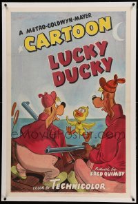 3a326 LUCKY DUCKY linen 1sh '48 young duckling outwits dimwitted hunters during hunting season!