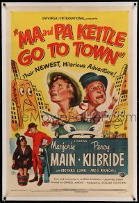 3a329 MA & PA KETTLE GO TO TOWN linen 1sh '50 hillbillies Marjorie Main & Percy Kilbride in New York