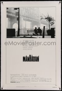 3a334 MANHATTAN linen style B 1sh R80s Woody Allen & Diane Keaton in New York City by bridge!