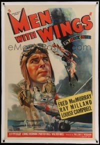 3a336 MEN WITH WINGS linen 1sh '38 William Wellman, history of aviation with added love triangle!