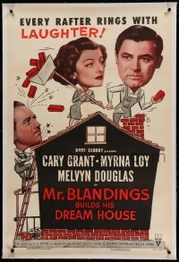 3a344 MR. BLANDINGS BUILDS HIS DREAM HOUSE linen 1sh R54 Cary Grant, Myrna Loy & Melvyn Douglas!