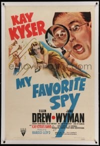 3a348 MY FAVORITE SPY linen 1sh '42 cool art of detective Kay Kyser spying on sexiest Ellen Drew!