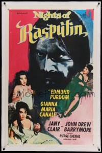 3a355 NIGHT THEY KILLED RASPUTIN linen int'l 1sh '62 art of crazy Edmund Purdom, Nights of Rasputin!