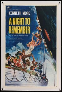 3a356 NIGHT TO REMEMBER linen 1sh '59 English Titanic biography, John Floherty Jr. art of tragedy!