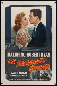 3a358 ON DANGEROUS GROUND linen 1sh '51 Nicholas Ray noir classic, art of Robert Ryan & Ida Lupino!