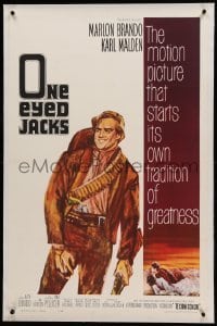 3a360 ONE EYED JACKS linen 1sh '61 great art of star & director Marlon Brando with gun & bandolier!