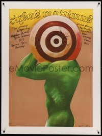 3a101 CIRCUS MAXIMUS linen Polish 27x38 '81 Nowinski art of naked man with target over his head!