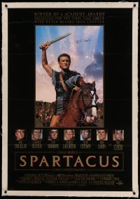 3a405 SPARTACUS signed linen 1sh R91 by Kirk Douglas, classic Stanley Kubrick gladiator epic!