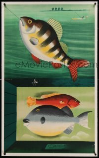 3a059 TOM ECKERSLEY linen 25x40 English special poster '54 Fish and Fishing, great artwork!