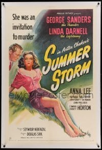 3a414 SUMMER STORM linen 1sh '44 stone litho of super sexy Linda Darnell & George Sanders!