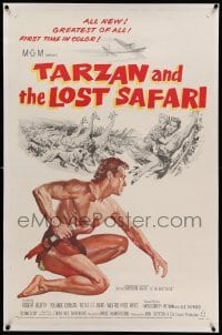 3a420 TARZAN & THE LOST SAFARI linen 1sh '57 cool artwork of Gordon Scott, first time in color!