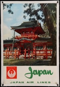 3a054 JAPAN AIR LINES JAPAN linen 20x30 travel poster '60s the Kasuga Shrine in Nara!
