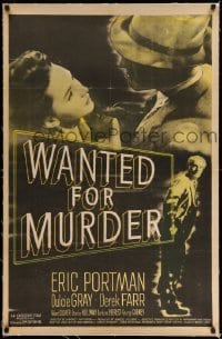 3a454 WANTED FOR MURDER linen 1sh '46 Emeric Pressburger helped write clever mystery with a twist!