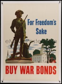 3a049 FOR FREEDOM'S SAKE BUY WAR BONDS linen 29x40 WWII war poster '43 Atherton art of Minute Man!