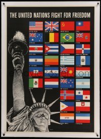 3a051 UNITED NATIONS FIGHT FOR FREEDOM linen 29x40 WWII war poster'42 Lady Liberty & flags by Broder
