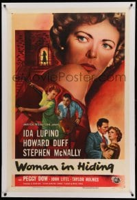 3a461 WOMAN IN HIDING linen 1sh '50 Ida Lupino is on the run from her crazy husband Stephen McNally!