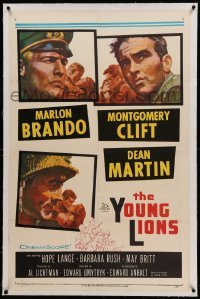 3a462 YOUNG LIONS linen 1sh '58 art of Nazi Marlon Brando, Dean Martin & Montgomery Clift!
