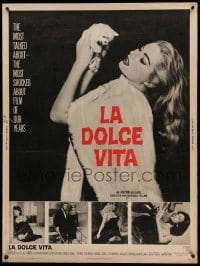 3b029 LA DOLCE VITA 30x40 '61 Federico Fellini, close up of sexy Anita Ekberg with kitten!