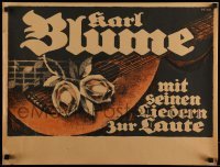 3b015 KARL BLUME 18x24 German music poster '25 great Petau art of roses & musical notes on lute!