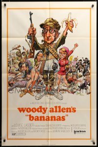 3c171 BANANAS 1sh '71 great artwork of Woody Allen by E.C. Comics artist Jack Davis!