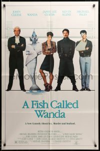 3c097 FISH CALLED WANDA 1sh '88 John Cleese, Jamie Lee Curtis, Kline & Palin in police line up!