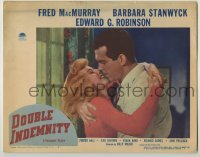 3c427 DOUBLE INDEMNITY LC #4 '44 c/u Fred MacMurray about to kiss Barbara Stanwyck, Billy Wilder!
