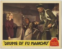 3c437 DRUMS OF FU MANCHU signed LC '40 by Asian Henry Brandon, who's pointing gun at scared blonde!