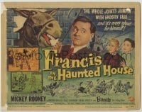 3c281 FRANCIS IN THE HAUNTED HOUSE TC '56 wacky art of Mickey Rooney with talking mule, horror!
