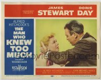 3c531 MAN WHO KNEW TOO MUCH LC #1 '56 Alfred Hitchcock, husband & wife Jimmy Stewart & Doris Day!