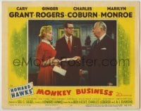 3c544 MONKEY BUSINESS LC #2 '52 c/u of Cary Grant between sexy Marilyn Monroe & Charles Coburn!