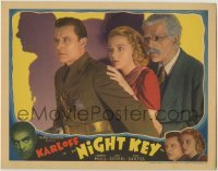3c562 NIGHT KEY LC '37 great c/u of Boris Karloff & Jean Rogers behind J. Warren Hull with gun!