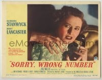 3c671 SORRY WRONG NUMBER LC #5 '48 best c/u of scared Barbara Stanwyck with phone being grabbed!