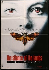 3c103 SILENCE OF THE LAMBS DS style A teaser 1sh '90 image of Jodie Foster with moth over mouth!