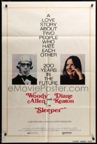 3c185 SLEEPER advance 1sh '74 time traveler Woody Allen, Diane Keaton, wacky sci-fi!
