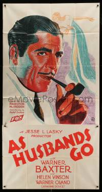 3d123 AS HUSBANDS GO 3sh '34 great different art of Warner Baxter with pipe by Helen Vinson, rare!