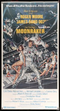 3d131 MOONRAKER 3sh '79 art of Roger Moore as James Bond & sexy space babes by Daniel Goozee!