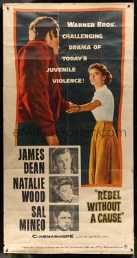 3d071 REBEL WITHOUT A CAUSE 3sh R57 Nicholas Ray teen classic with James Dean & Natalie Wood, rare!